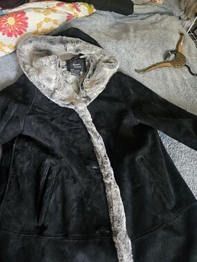 dennis basso Plush Suede Coat in Gray and Black